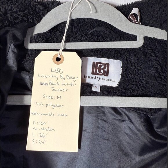 Laundry by Design Black Quilted Zip-Up Winter Jacket with Hood Sz M - Picture 8 of 8